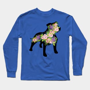 Floral Staffordshire Bull Terrier Silhouette Long Sleeve T-Shirt
